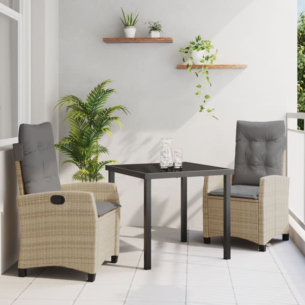 Trädgårdsmöbelset med kudde 3 pcs Beige konstrotting