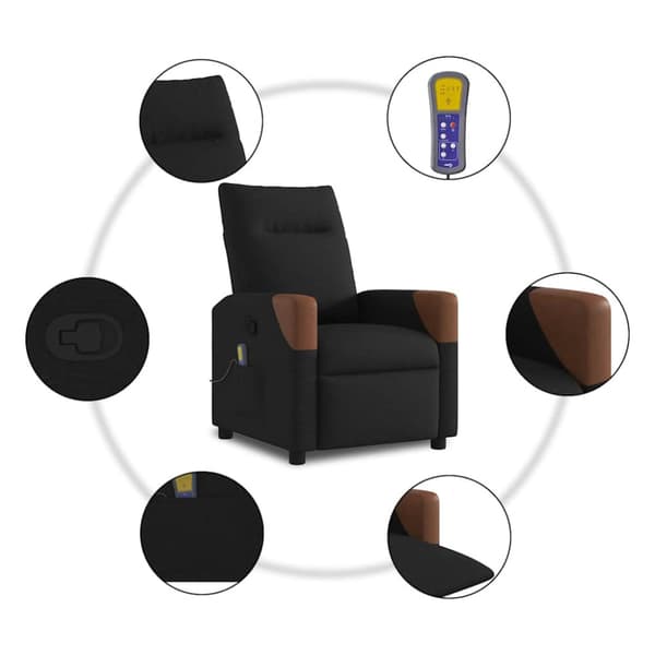 Massagefåtölj svart tyg