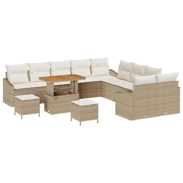 Trädgårdsoffset med kudde med lagring 13 pcs Beige Poly rattan