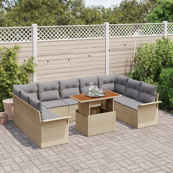 Trädgårdsoffset med lagring 10 pcs Beige Poly rattan
