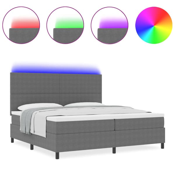LED Box Säng Ljusgrå och vit. 200 x 200 cm Kordread tyg