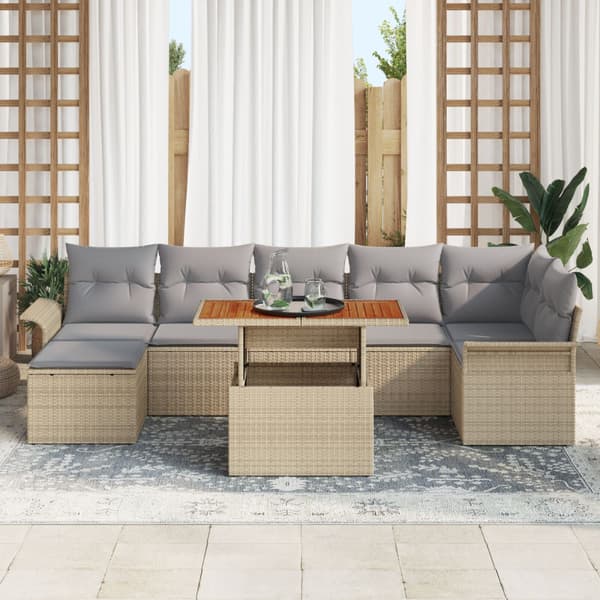 Trädgårdsoffset med kudde 8 pcs Beige och Ljusgrå konstrotting