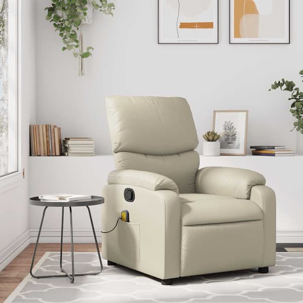 Massagefåtölj krämfärgad konstläder