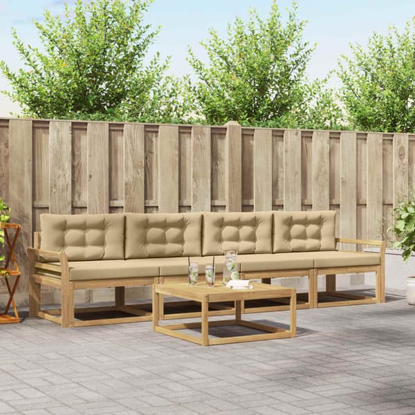 Utomhussoffset med kudde 4 pcs Vit och Beige