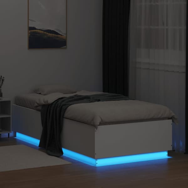 Sängram med LEDs vit 100x200 cm konstruerad trä