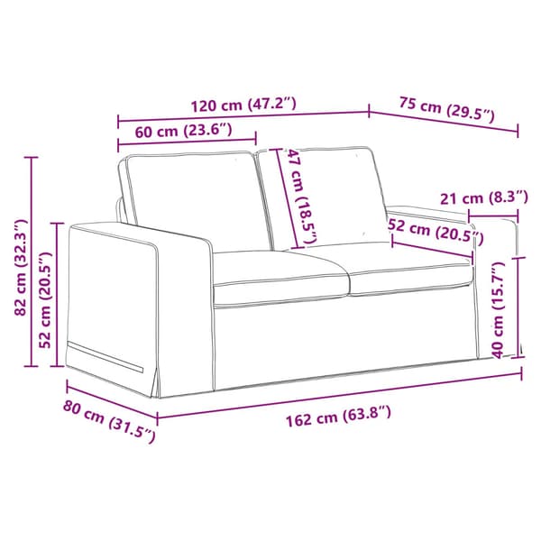 Soffset 2 pcs Kräm 162 x 80 x 82 cm tyg