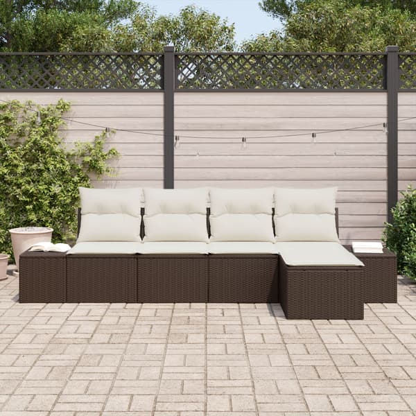 Trädgårdsoffset med kudde 5 pcs Brun konstrotting