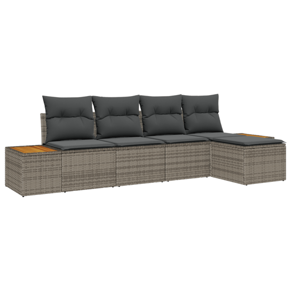 Trädgårdsoffset med kudde med lagring 6 pcs Grå Polyrattan