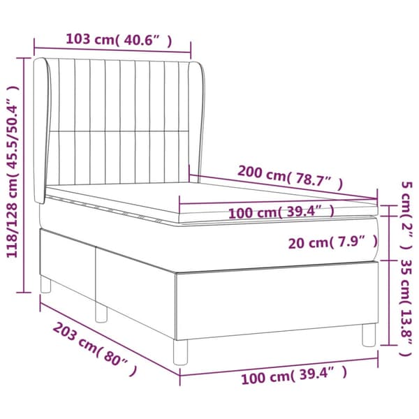 Ramsäng med madrass mörkgrå 100x200 cm sammet