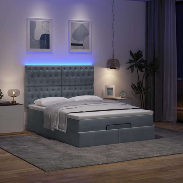 Ottoman sängram med madrasser mörkgrå 140x200 cm sammet