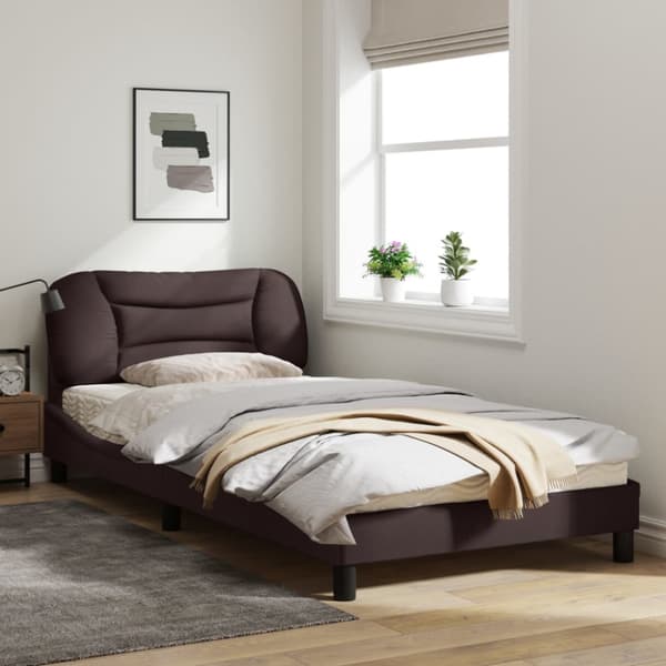 Bed Frame with LED without Mattress "Hvar" Dark Brown 100x200 cm Fabric