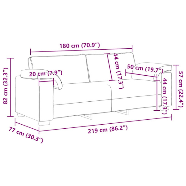 3-sitssoffa vinröd 220x77x82 cm sammet