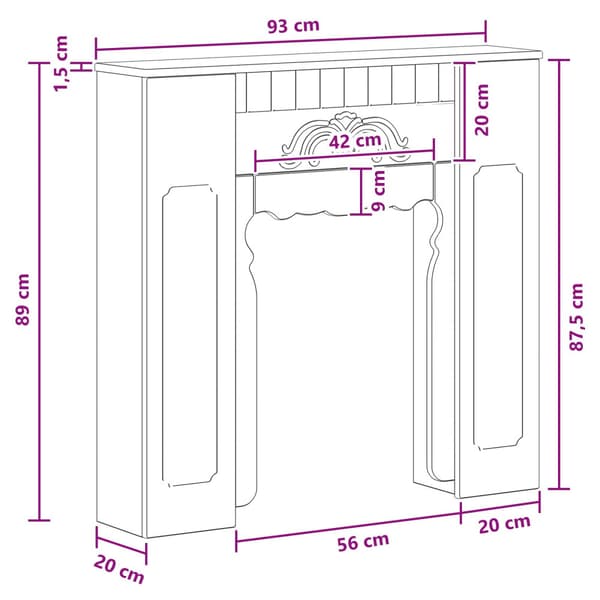 Eldstadsram Vit högglans 93 x 20 x 89 cm Konstruerat trä