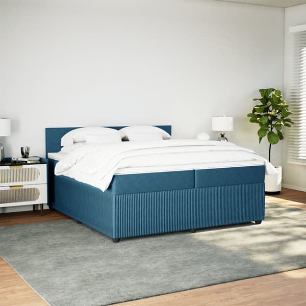 Ramsäng med madrass blå 200x200 cm sammet