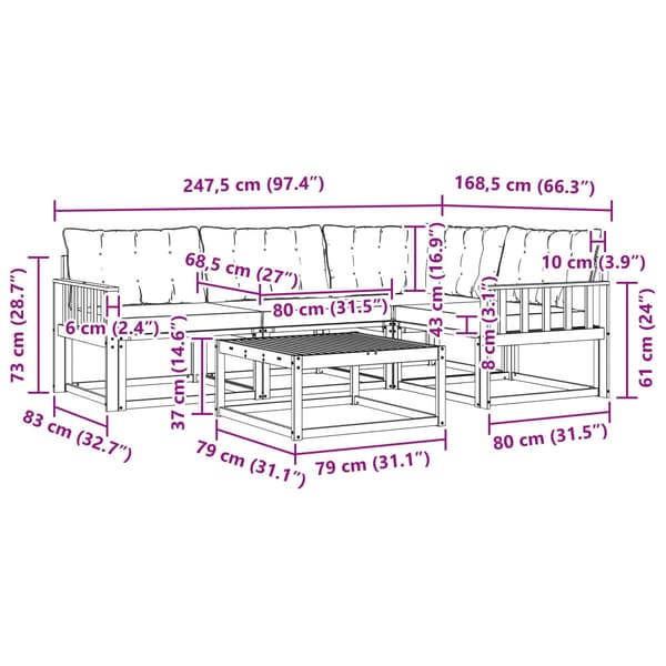 Utomhussoffset 5 pcs Vit och ljusgrå 79 x 79 x 37 cm