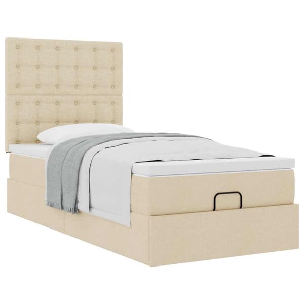 Ottoman sängram med madrass gräddvit 80x200 cm tyg