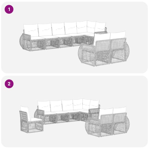 Trädgårdsoffset 8 pcs Svart och krämvit konstrotting