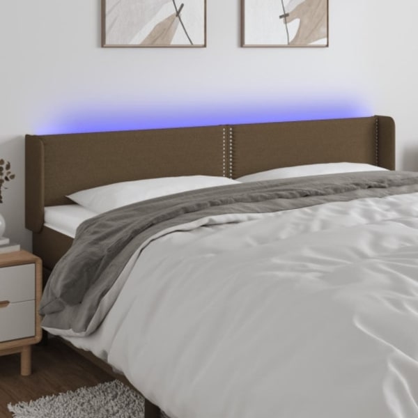 Sänggavel LED mörkbrun 163x16x78/88 cm tyg