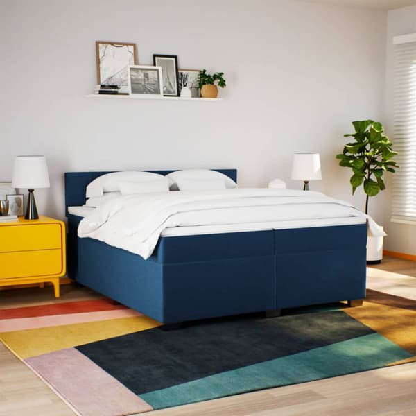 Ramsäng med madrass blå 200x200 cm tyg