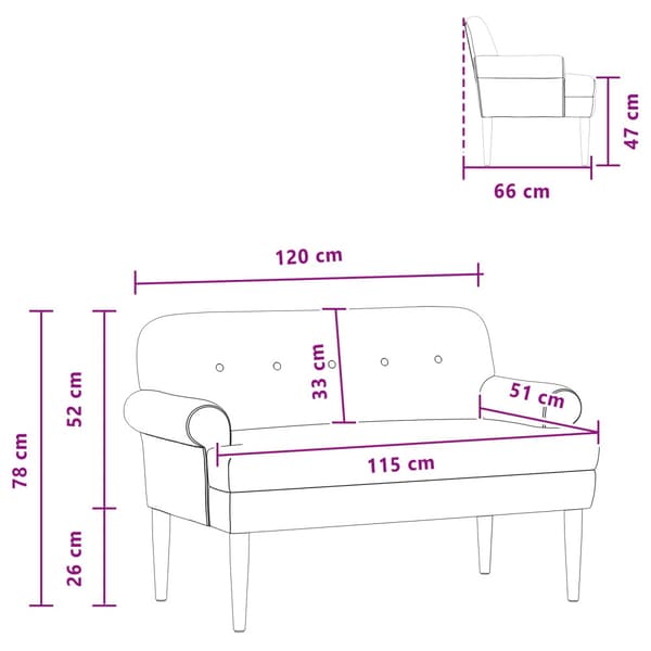Loveseat med knapprapport Rosa 120 x 66 x 78 cm Sammet (V)
