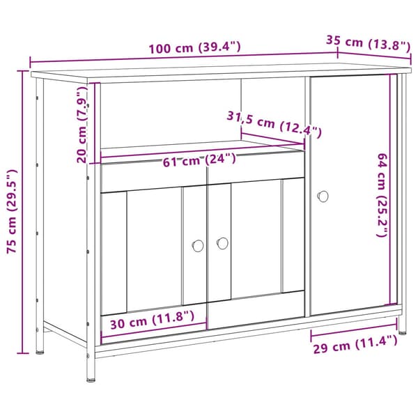 Sideboard Gammalt trä 100 x 35 x 75 cm
