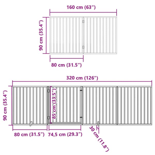 Hundgrind med dörr vikbar 8 paneler vit 640 cm poppel