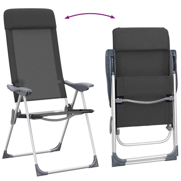 Hopfällbara campingstolar 2 st aluminium svart