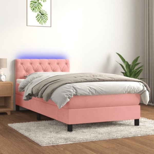 Ramsäng med madrass rosa & LED 80x200 cm sammet