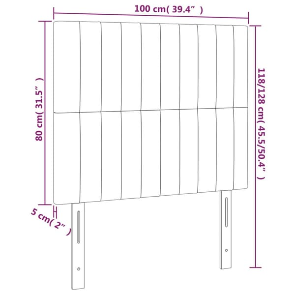 Sänggavel LED mörkgrå 100x5x118/128 cm sammet
