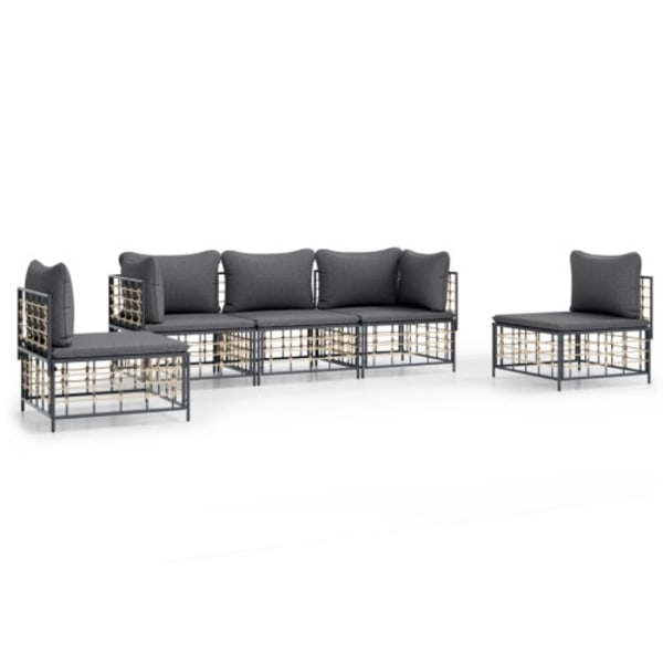 Loungegrupp 5 delar med dynor antracit konstrotting