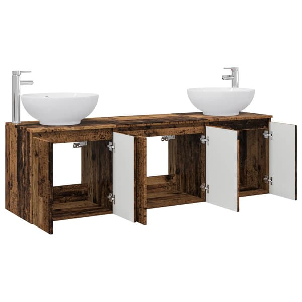 Badrumsskåpsset 3 st Gammalt trä 49,5 x 44,5 x 65 cm