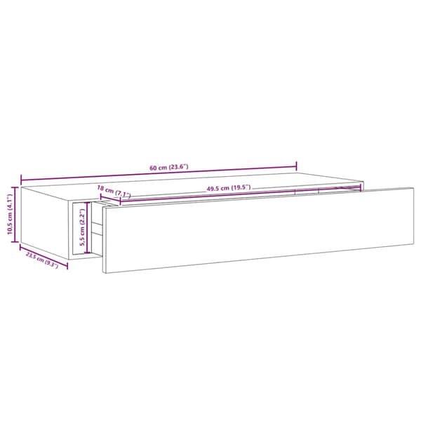 Väggmonterad låda svart 60x23,5x10 cm MDF