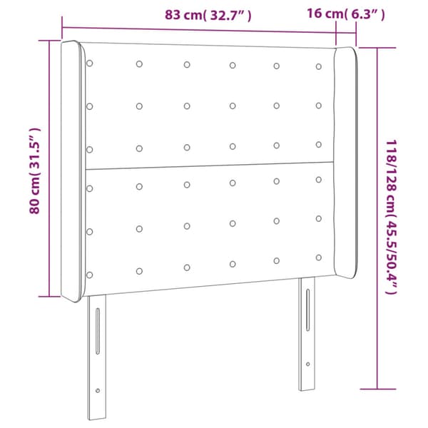 Sänggavel LED gräddvit 83x16x118/128 cm konstläder