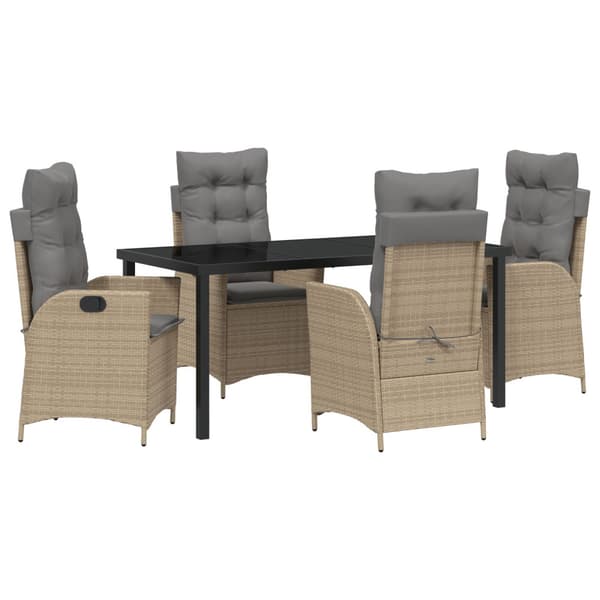 Trädgårdsmöbelset med kudde 5 pcs Beige konstrotting