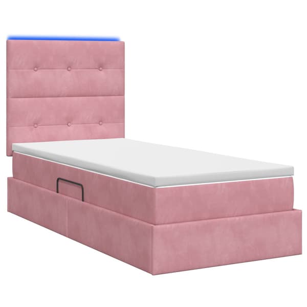 LED förvaringssäng med madrass Rosa 90 x 200 cm Sammet