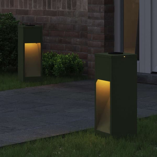 Solcell LED-vägbelysning 2 pcs Olivgrön Kallvalsat stål