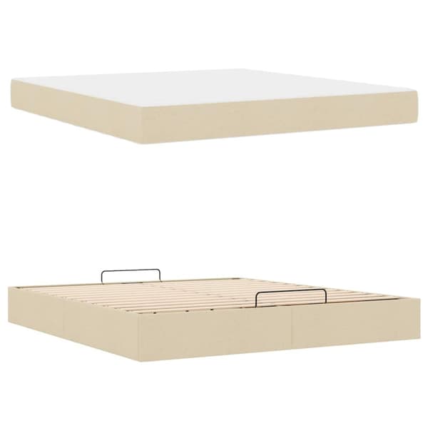 Sängram med madrass 2 pcs Kräm tyg
