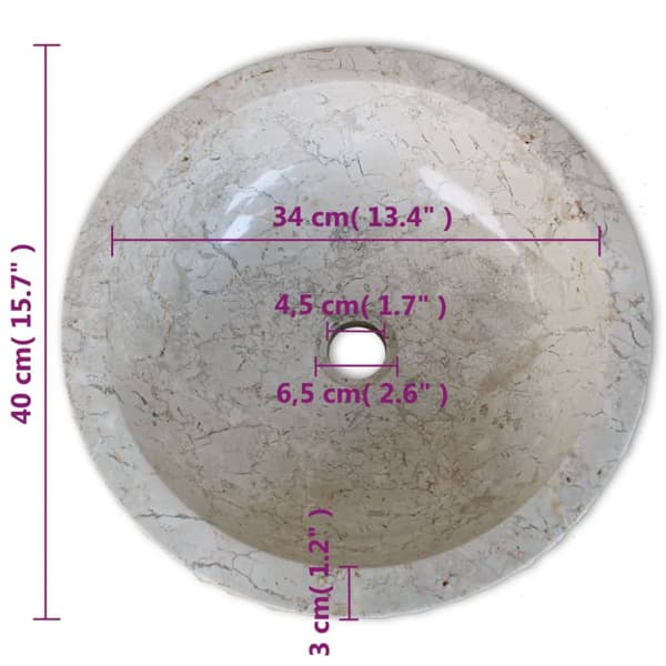 Handfat Marmor 40 cm Gräddvit
