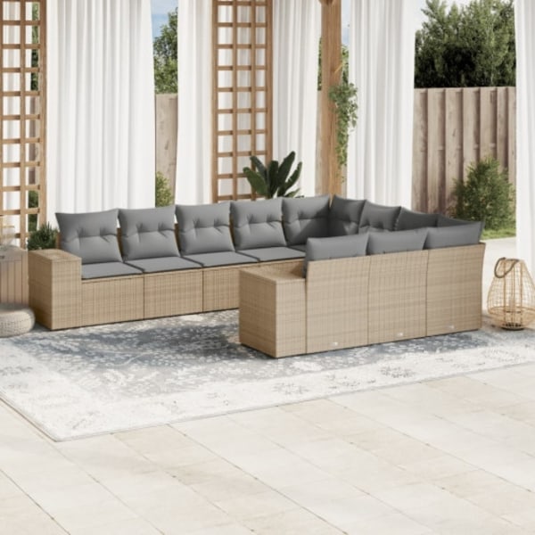 Soffgrupp för trädgård med dynor 10 delar beige konstrotting