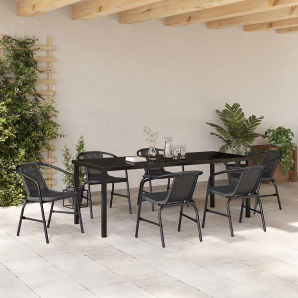 Trädgårdsmöbelset 7 pcs Svart Pulverlackerat stål