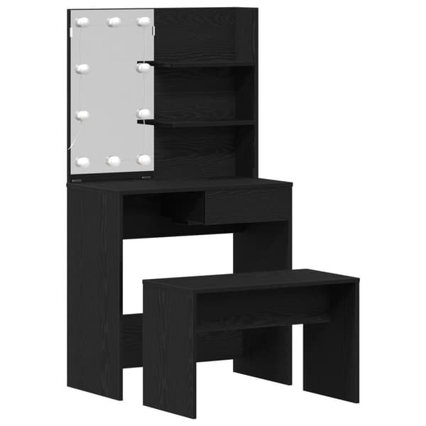 LED Sminkbord Set med låda 2 pcs Svart Ek Konstruerat trä