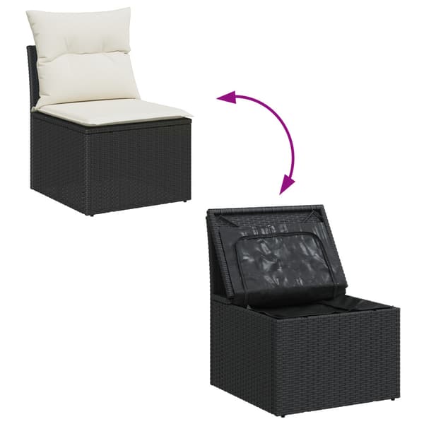 Trädgårdsoffset med kudde med lagring 6 pcs Svart Poly rattan