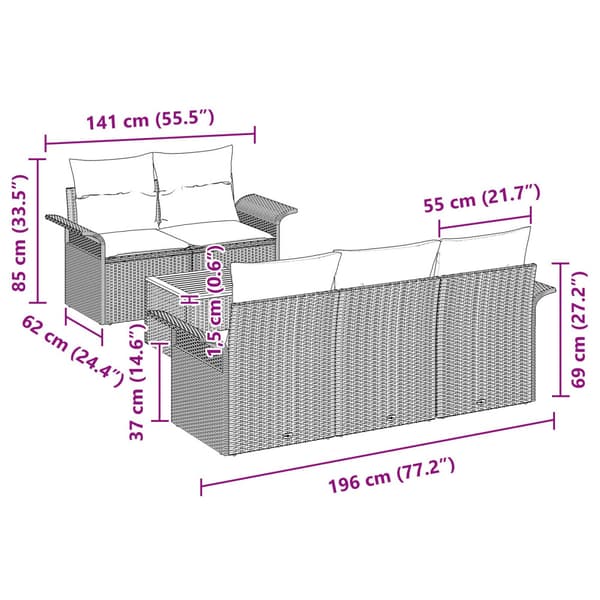 Trädgårdsoffset med kudde 6 pcs Beige konstrotting