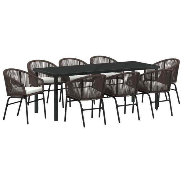 Trädgårdsmöbelset 9 pcs Brun Pulverlackerat stål