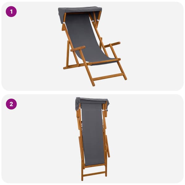Deck Chair 3 Position Massiv Eukalyptus Trä Grå