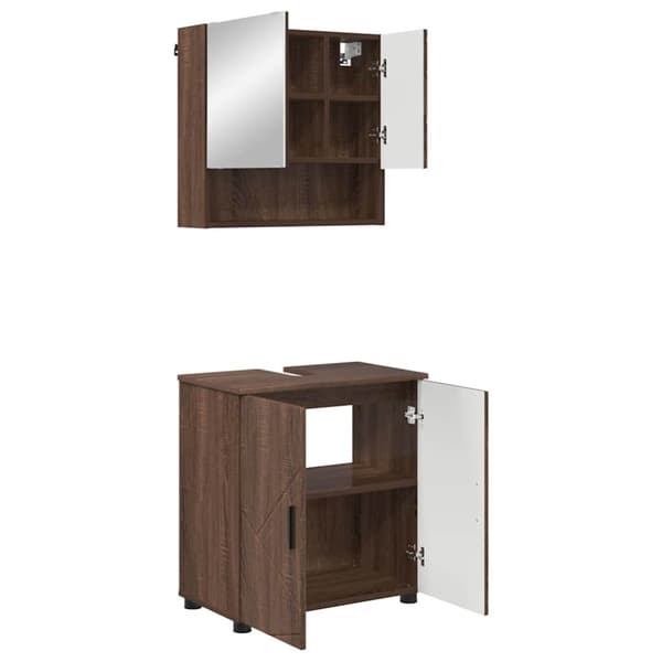 Badrumsmöbelset med dörr 2 pcs Brun Ek Konstruerat trä & Metall
