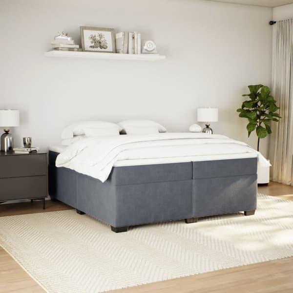 Ramsäng med madrass mörkgrå 200x200 cm sammet