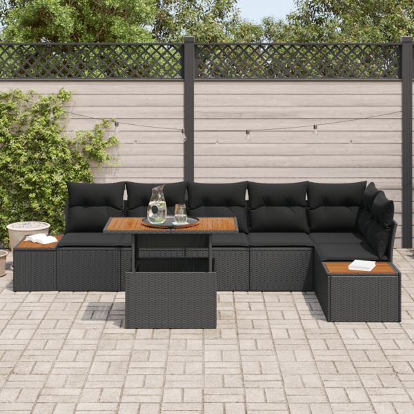 Trädgårdsoffset med lagring 7 pcs Svart Poly rattan