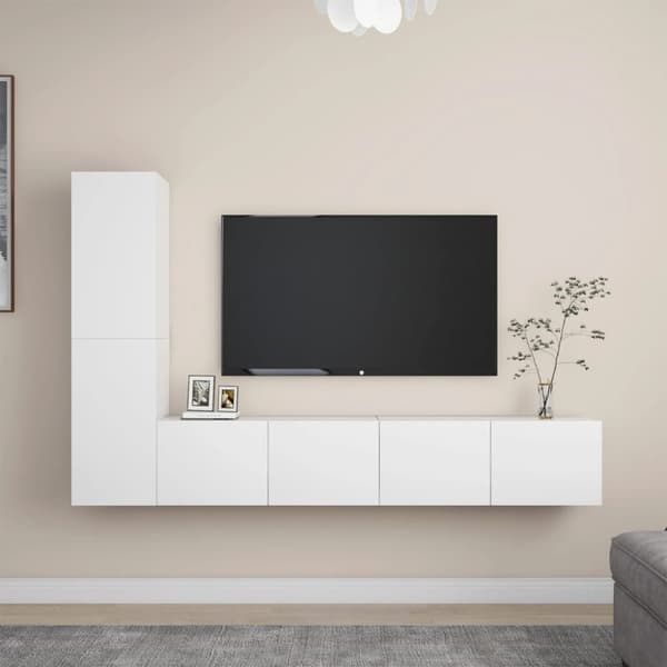 Tv-skåp 4 delar vit konstruerat trä