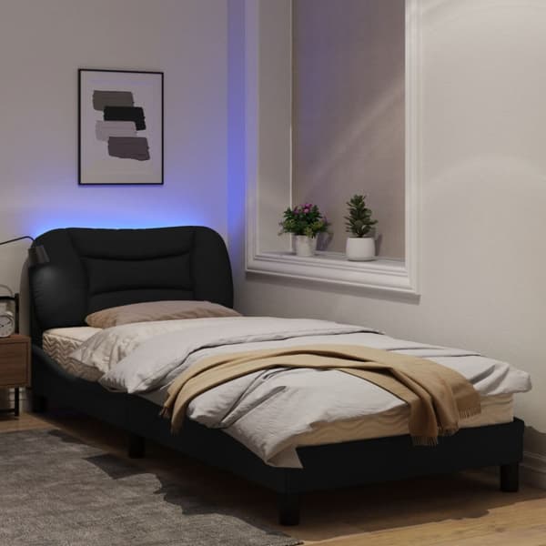 Bed Frame with LED without Mattress "Hvar" Black 90x200 cm Fabric